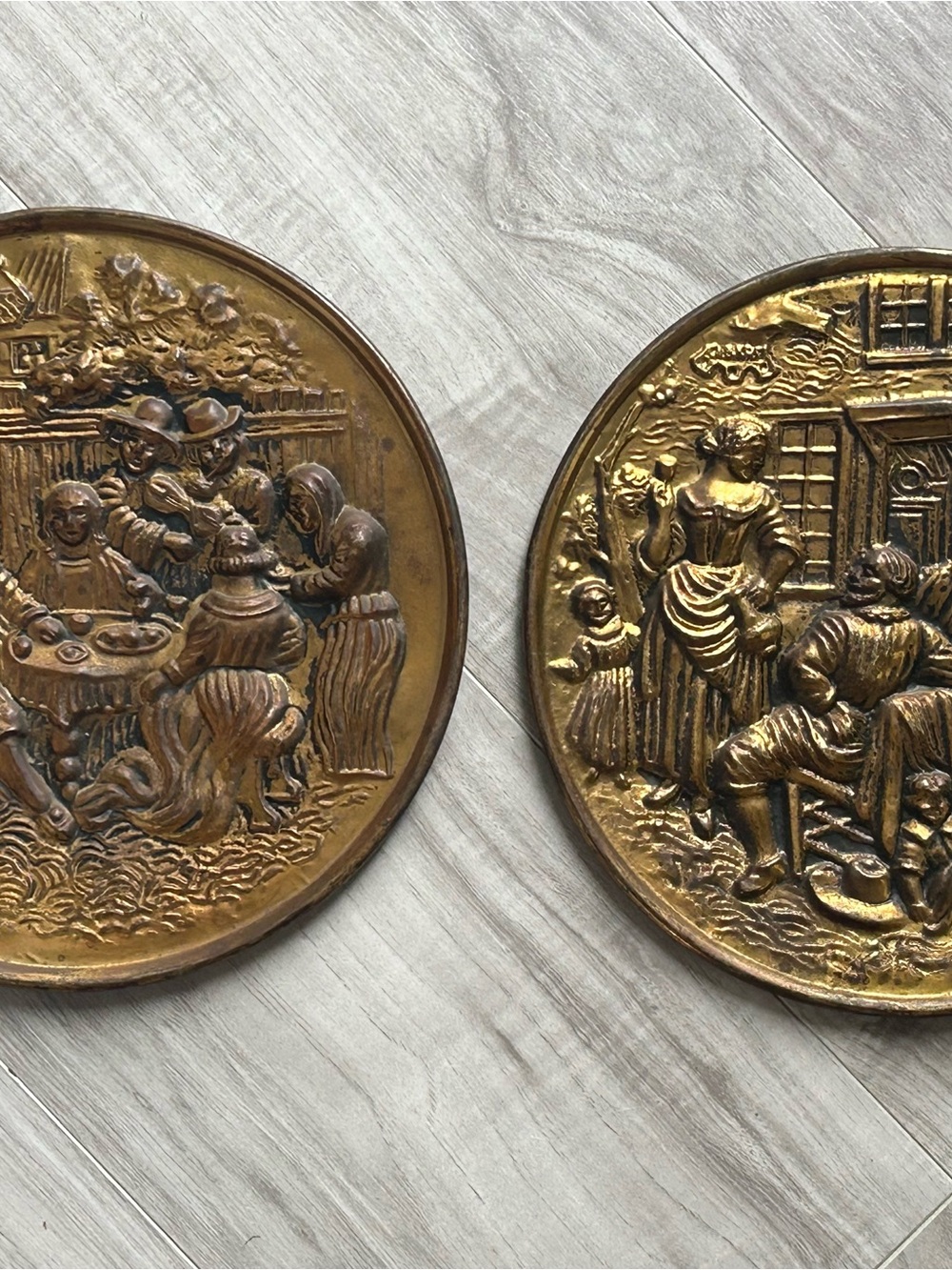 VTG Peerage Hammered Brass Art Plaques England Tavern Pub Wall Mid Century